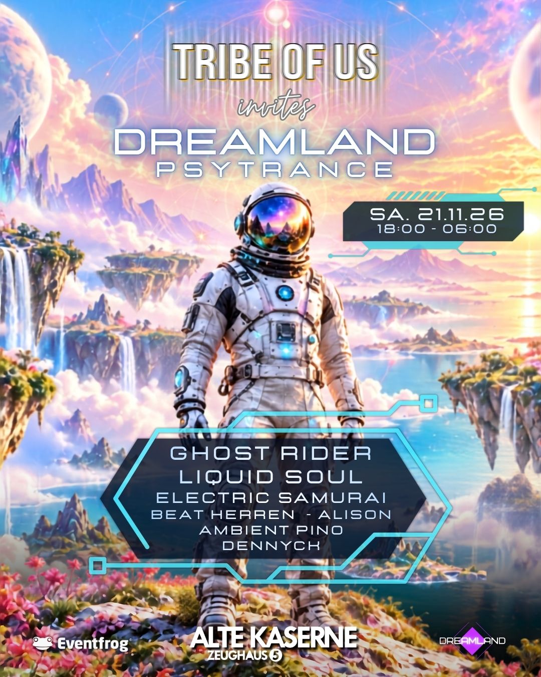Flyer: Tribe of Us invites Dreamland, 21. November 2026